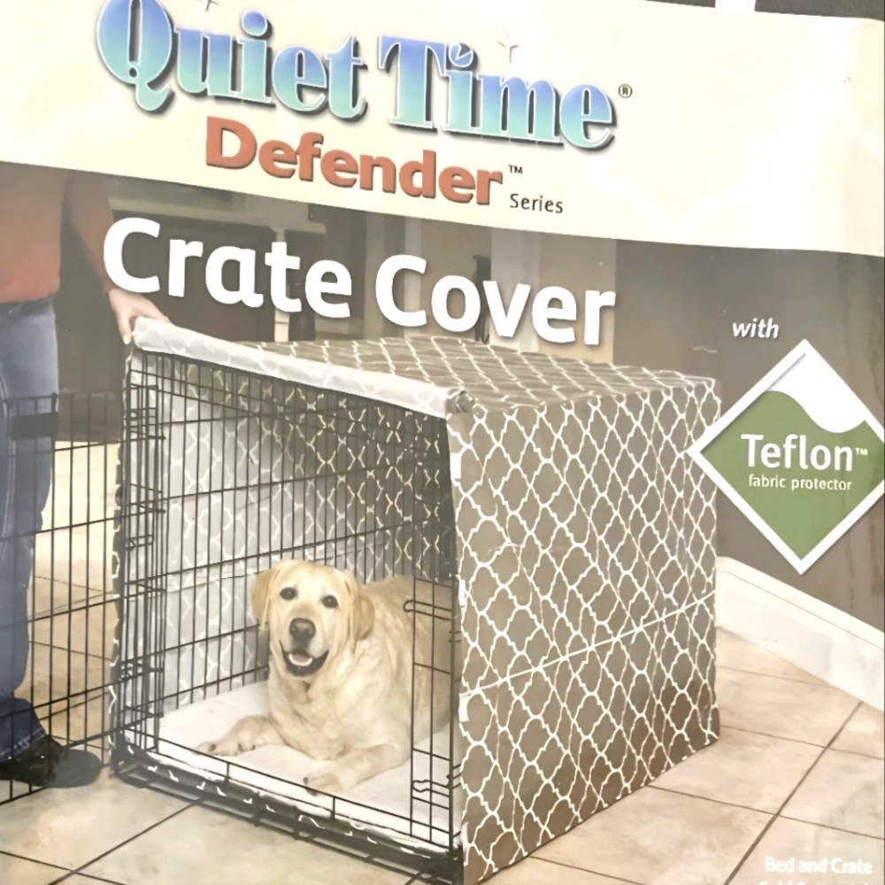 Quiet Time Crate Cover Pet Medium 30×19×21 Gray White Fabric Midwest